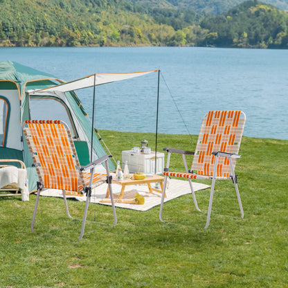 Set of 2 Webbed Folding Beach Chairs, Outdoor Patio Lawn Foldable Chairs for Camping Fishing Yard Poolside BBQ, Orange & White — product image 17