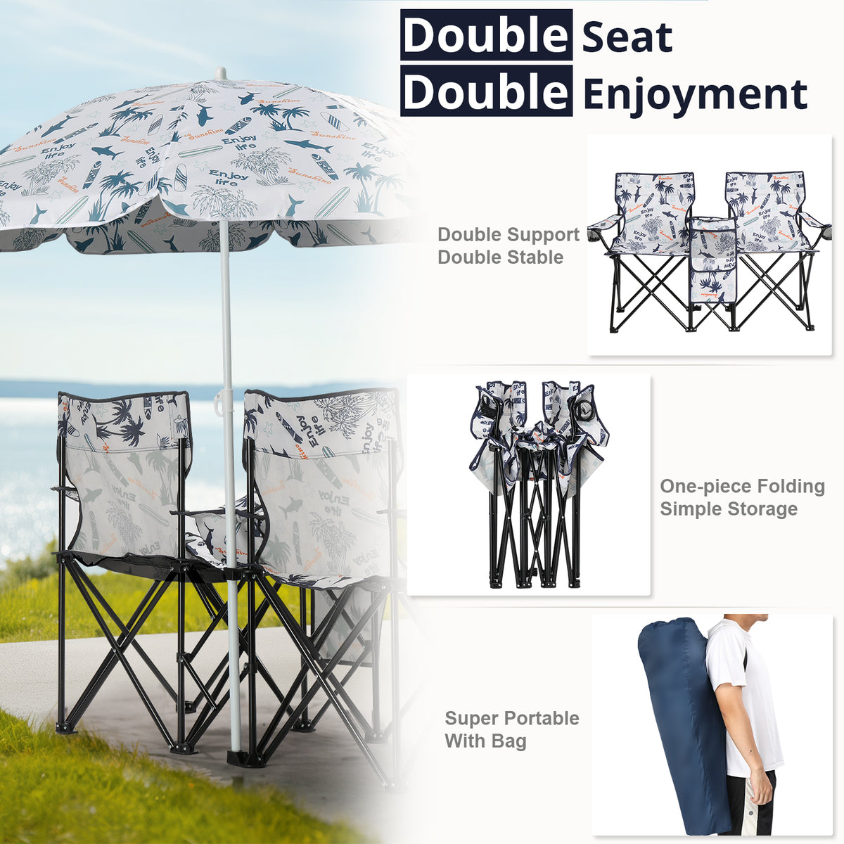 59x19.6x31in, Coconut Tree Pattern, Fishing Chair With Parasol, Camping Chairs — product image 3