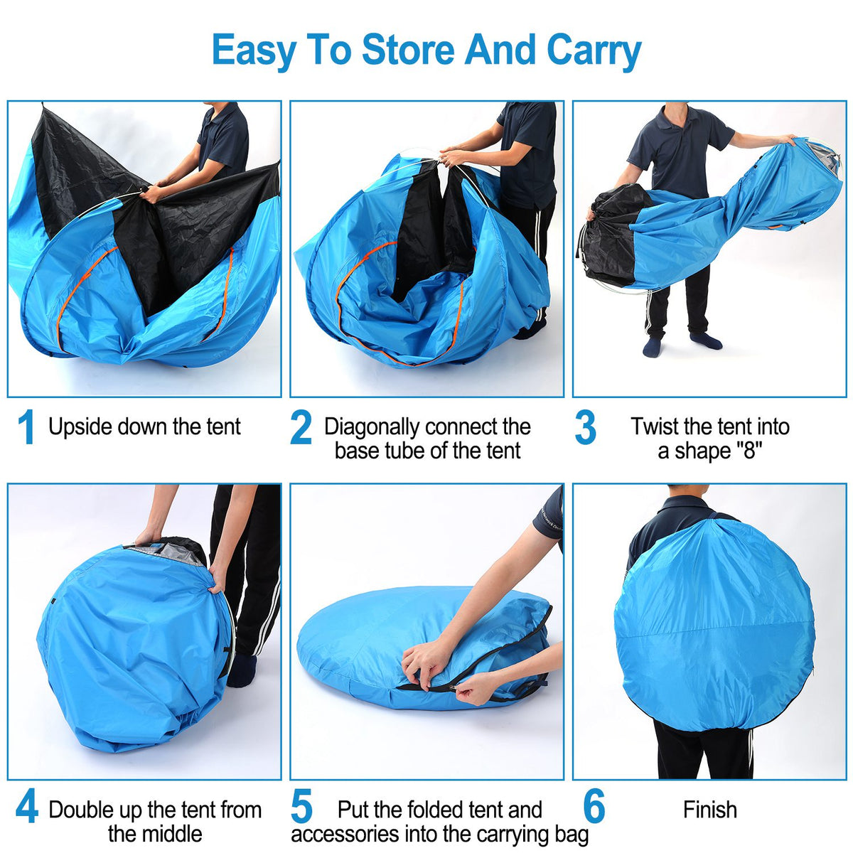 1Pc 4 Persons Camping Waterproof Tent Instant Setup Tent With Mosquito Net Doors Carrying Bag Folding 4 Seasons For Hiking Climbing Adventure Fishing — product image 7