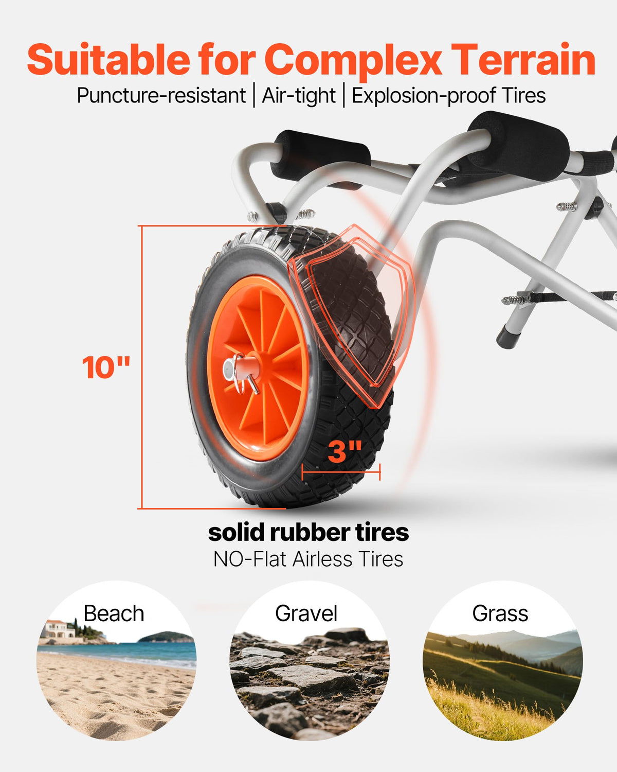 Kayak Cart, 250 Lbs Load Capacity, Foldable Kayak Trolley With 10-inch Solid Rubber Tires & 1 Ratchet Strap, Paddle Board Trolley For Carrying Kayaks, Canoes, Paddleboards, Float Mats, Jon Boats — product image 3