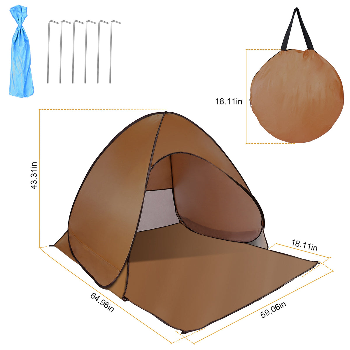 1Pc 2-3Person Beach Tent With Net Window Storage Bag 64.96 X 59.06 X 43.31in Anti-UV Automatic Waterproof For Outdoor Beach Camping Fishing Park Lake — product image 11