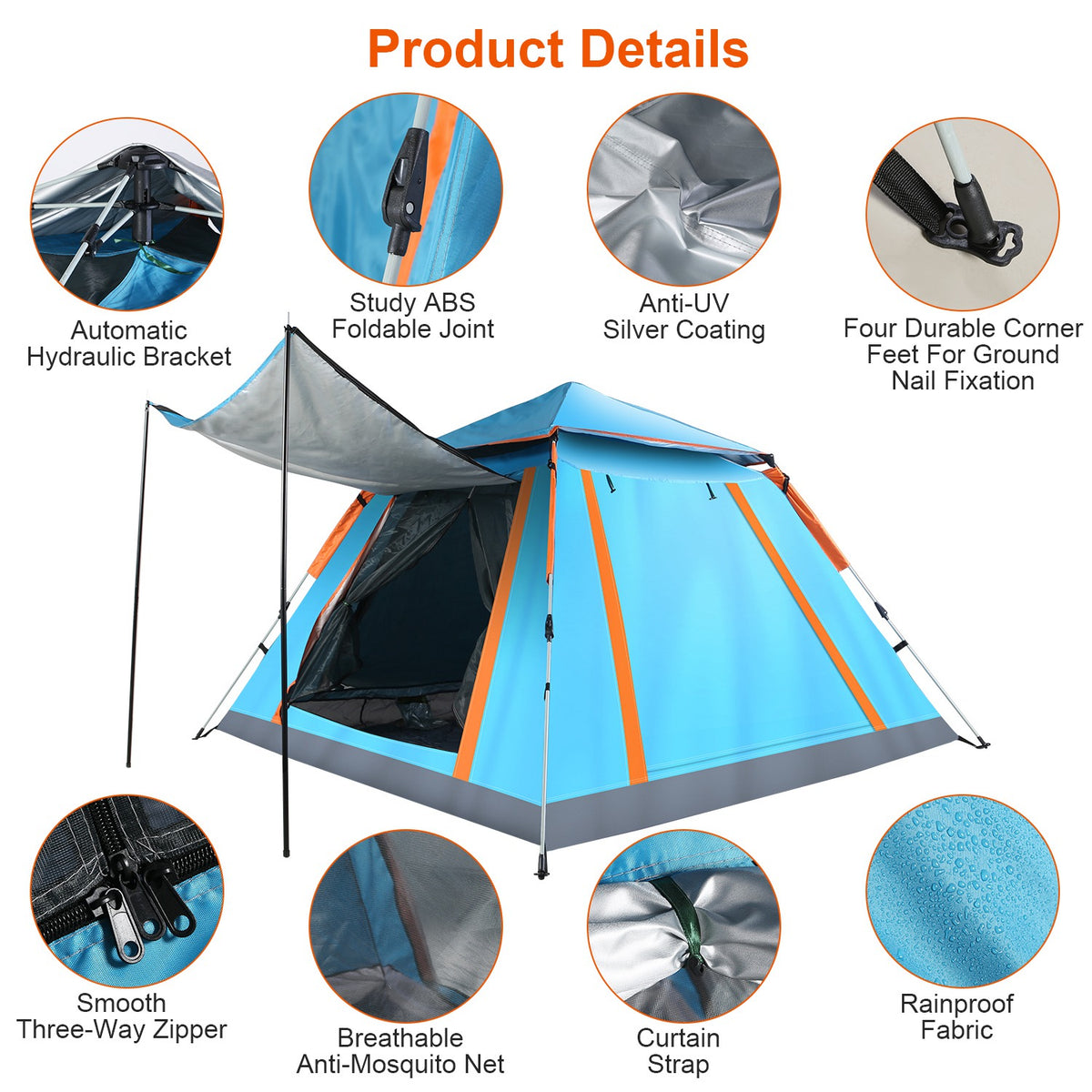 1Pc 4-5 Person Camping Tent With 2 Mosquito Nets Windows Carry Bag Waterproof 7.05x7.05x4.46ft For Hiking Climbing Adventure Fishing Fedex Shipping — product image 6