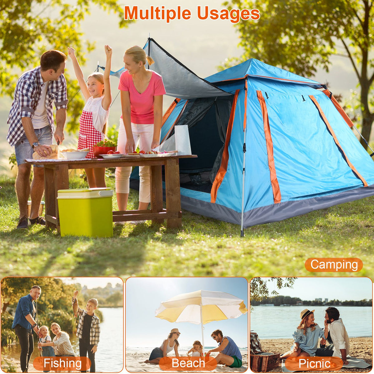 1Pc 4-5 Person Camping Tent With 2 Mosquito Nets Windows Carry Bag Waterproof 7.05x7.05x4.46ft For Hiking Climbing Adventure Fishing Fedex Shipping — product image 8