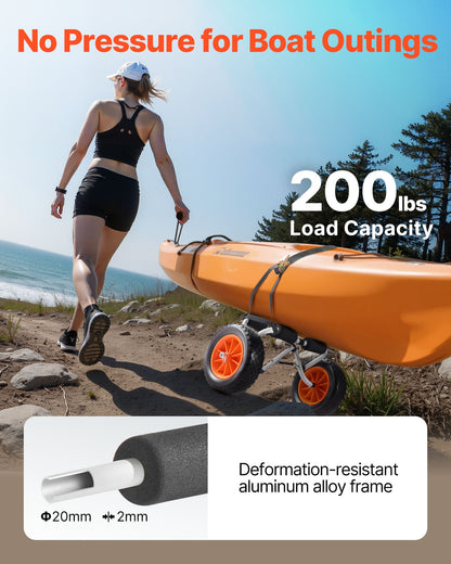 Kayak Cart, 200 Lbs Load Capacity, Foldable Kayak Trolley With 10-inch Solid Rubber Tires & 1 Ratchet Strap, Paddle Board Trolley For Carrying Kayaks, Canoes, Paddleboards, Float Mats, Jon Boats — product image 2