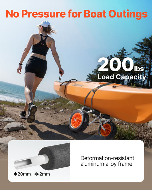 Kayak Cart, 200 Lbs Load Capacity, Foldable Kayak Trolley With 10-inch Solid Rubber Tires & 1 Ratchet Strap, Paddle Board Trolley For Carrying Kayaks, Canoes, Paddleboards, Float Mats, Jon Boats — product image 2