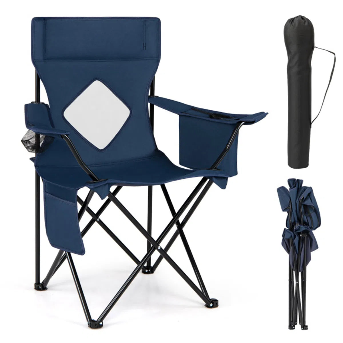 Folding Camping Chair, Heavy-Duty Metal Frame Portable Outdoor Chair with Cup Holder, Insulated Cooler Bag & Side Pocket for Camping Fishing Beach - Blue — product image 9