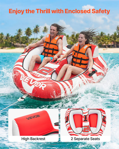 Towable Tubes For Boating, 2-Rider Inflatable Boat Tubes And Towables, 340 Lbs Capacity Water Sport Tubes For Boat To Pull - With 2 Cockpits, Full Nylon Cover, Padded Grab Handles & Safety Valve — product image 2