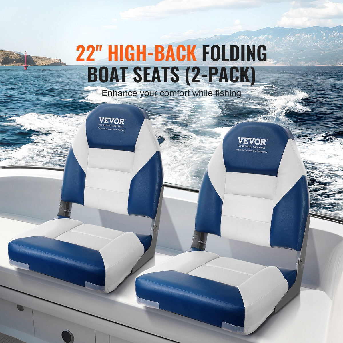 High Back Boat Seat, Folding Boat Chair With Thickened Sponge Padding And Hinge, Fold-Down Boat Captain Chairs For Fishing Boat, Sightseeing Boat, Speedboat, Canoe, 2-Pack — product image 7