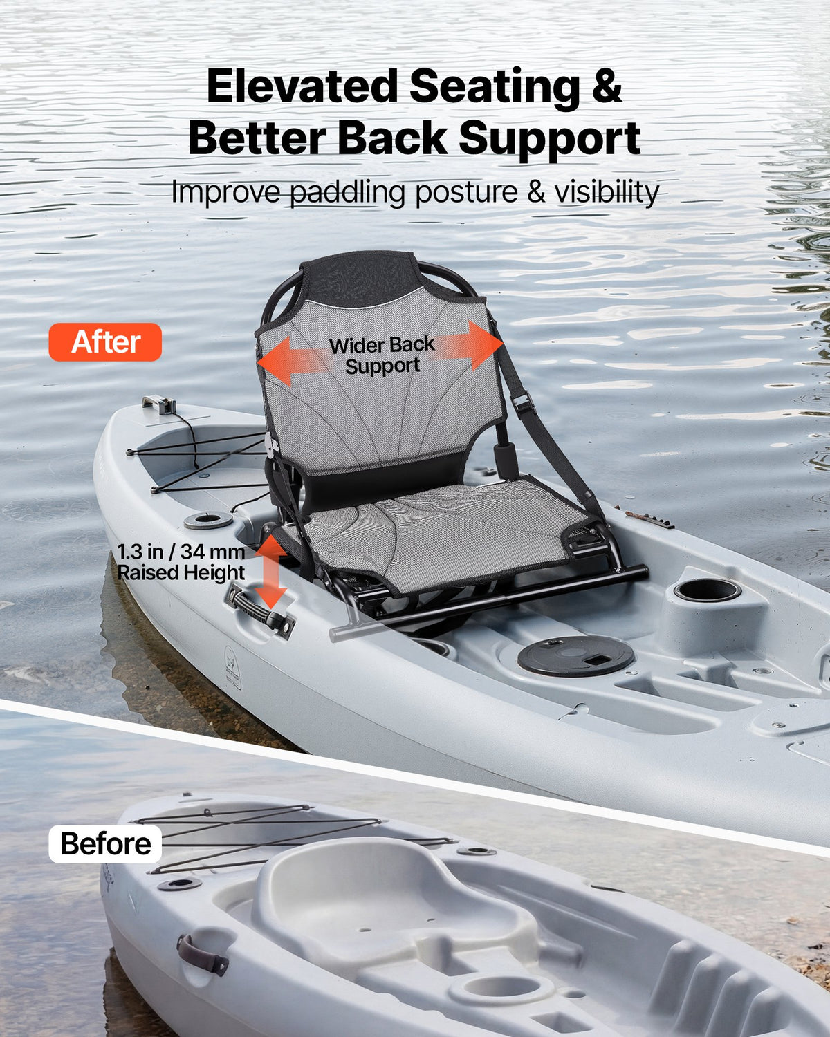 Kayak Seat, 1 Pack 1.3" Raised Height, Universal Foldable Canoe Seat With Adjustable Back Support, Adjustable Straps, And Aluminum Alloy Frame For Sit-on-Top/Fishing/Inflatable Kayaks & Canoes — product image 2