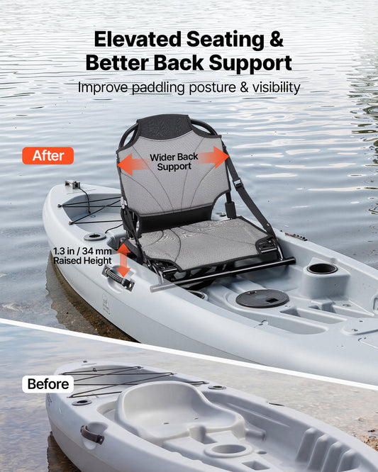 Kayak Seat, 1 Pack 1.3" Raised Height, Universal Foldable Canoe Seat With Adjustable Back Support, Adjustable Straps, And Aluminum Alloy Frame For Sit-on-Top/Fishing/Inflatable Kayaks & Canoes — product image 2