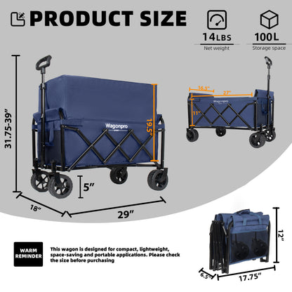 Upgraded 5x2 Wide Wheels- Expandable Dual- Layer Utility Wagon With Extra Space 220lbs Capacity Grocery Cart For Camping Shopping Sports Gardening Fishing Dark Blue — product image 10