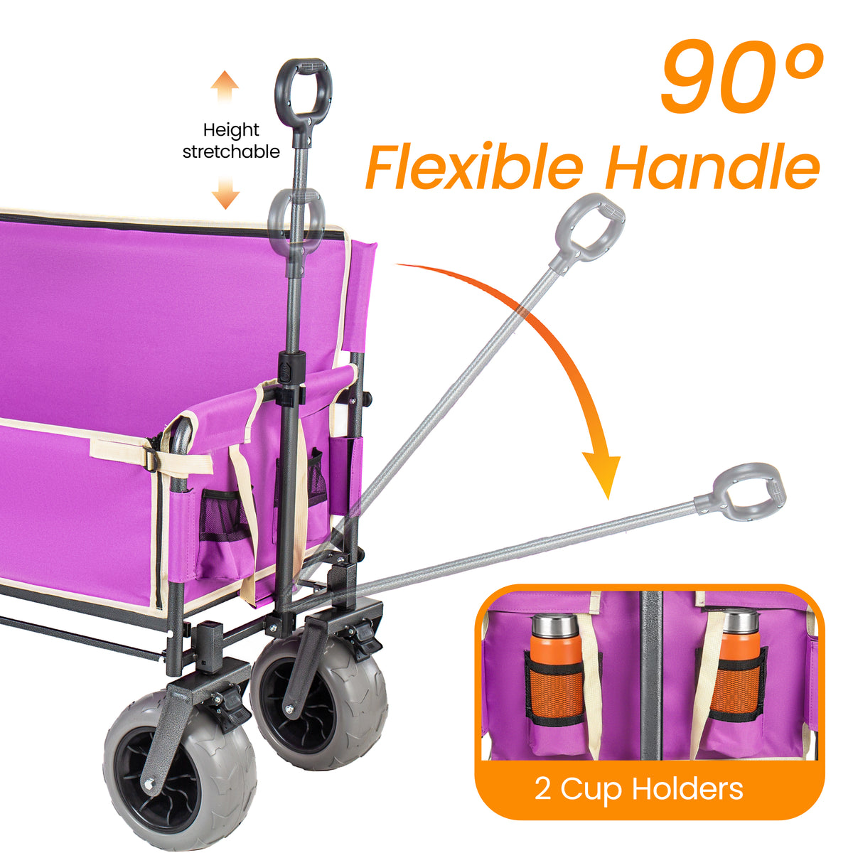 3- In- 1 Collapsible Wagon Converts To Bench Convertible Folding Wagon Cart With Rear- Mounted Folding Tabletop 500lbs Heavy- Duty 180L Capacity For Camping Beach Garden Fishing- Purple — product image 5