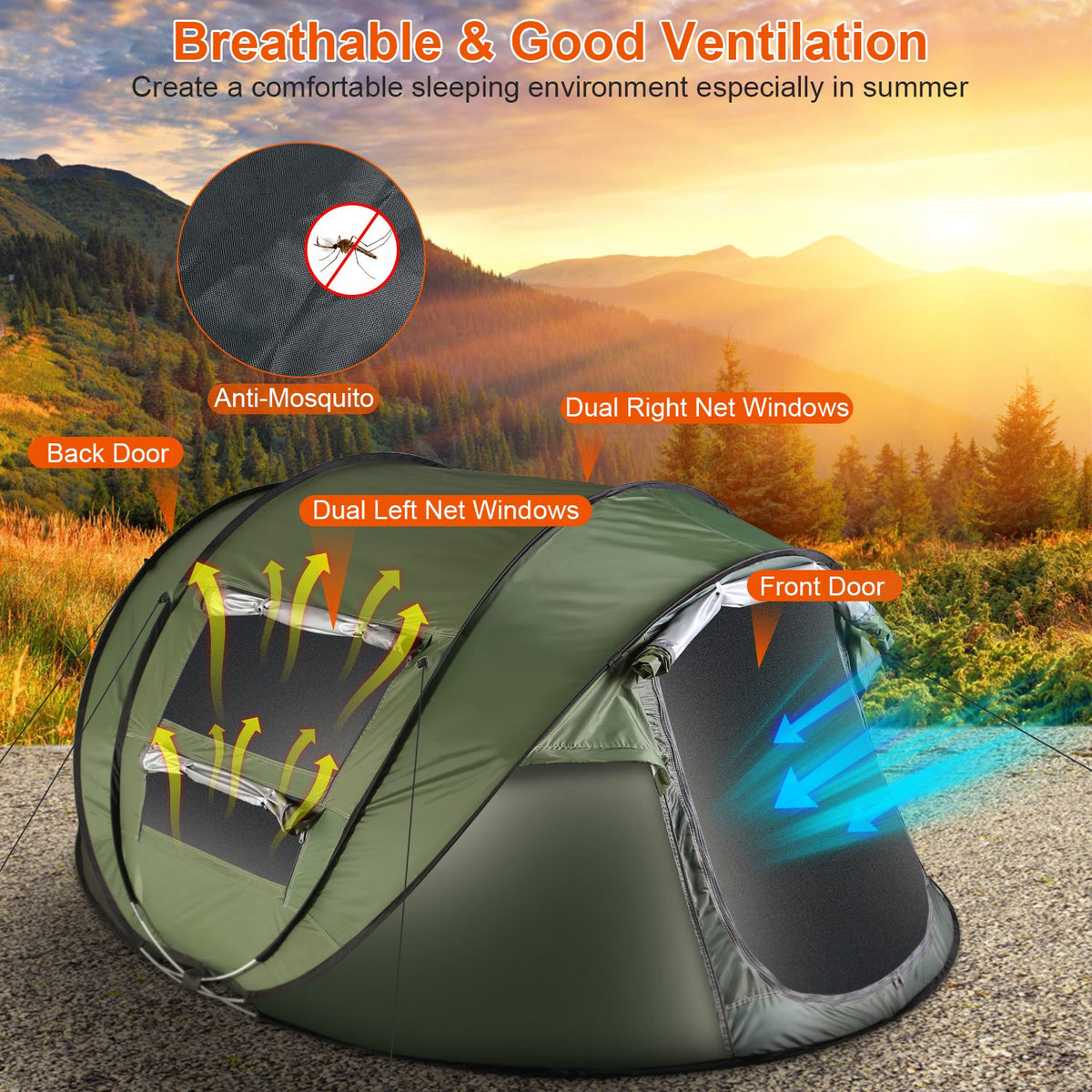 1Pc 5-8 Person Tent Automatic Setup Camping Tent Waterproof Instant Setup Tent With 4 Mosquito Net Windows Carrying Bag For Hiking Climbing Adventure Fishing — product image 11
