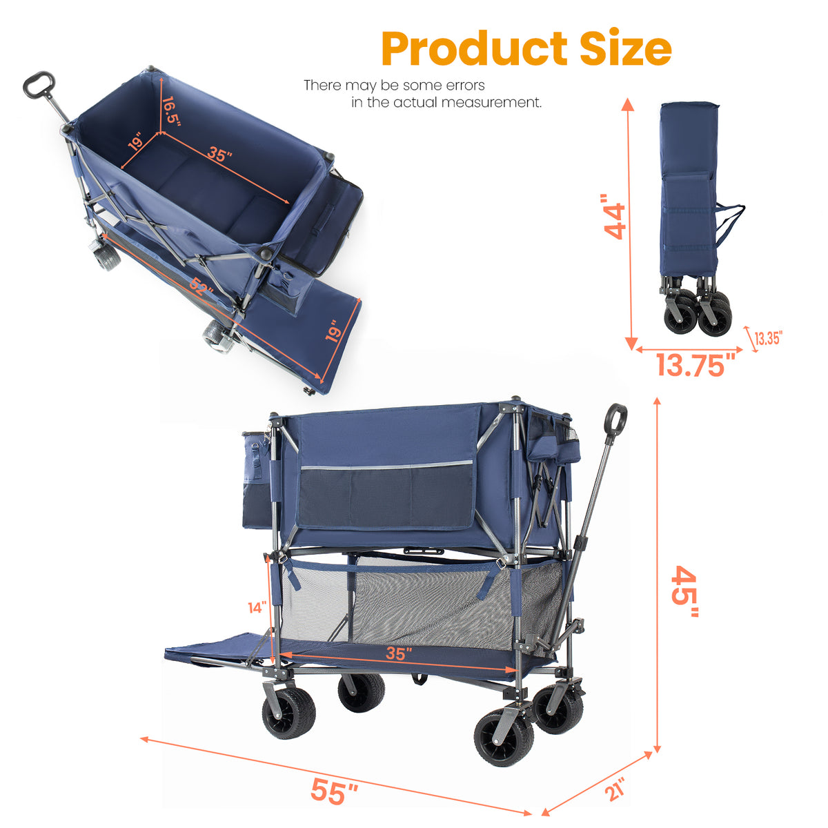 55 Heavy Duty Double- Layer Wagon With Brakes 560LBS Double Decker Wagon 650L Collapsible Wagons Carts With 7 X4 All- Terrain Wheels For Sports Camping Fishing Transport Dark Blue — product image 12