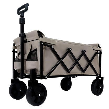 Expandable Dual- Layer Utility Wagon With 100 Extra Space - Grocery Cart For Camping Shopping Sports Gardening Fishing Supports 225lbs Beige — product image 2