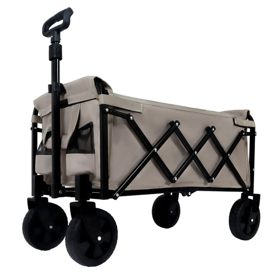 Expandable Dual- Layer Utility Wagon With 100 Extra Space - Grocery Cart For Camping Shopping Sports Gardening Fishing Supports 225lbs Beige — product image 2