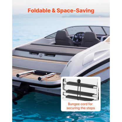 Boat Ladder, 3 Steps, Stainless Steel Telescoping Folding Swim Deck Ladder For Rear Entry Inboard, Heavy Duty 600 Lbs Capacity With Wide Anti-Slip Steps, For Outboards, Yacht, Pontoon Boats — product image 5