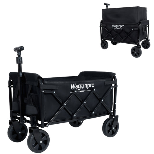 Expandable Dual- Layer Utility Wagon With Extra Space - 225lbs Grocery Cart For Camping Shopping Sports Gardening Fishing Black — product image 2