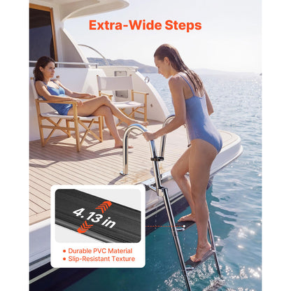 Boat Ladder, 4 Steps, Stainless Steel Telescoping Folding Swim Deck Ladder For Rear Entry Inboard, 600lbs Capacity With Extra Wide Anti-Slip Steps & Handrails, For Outboards, Yacht, Pontoon Boat — product image 3
