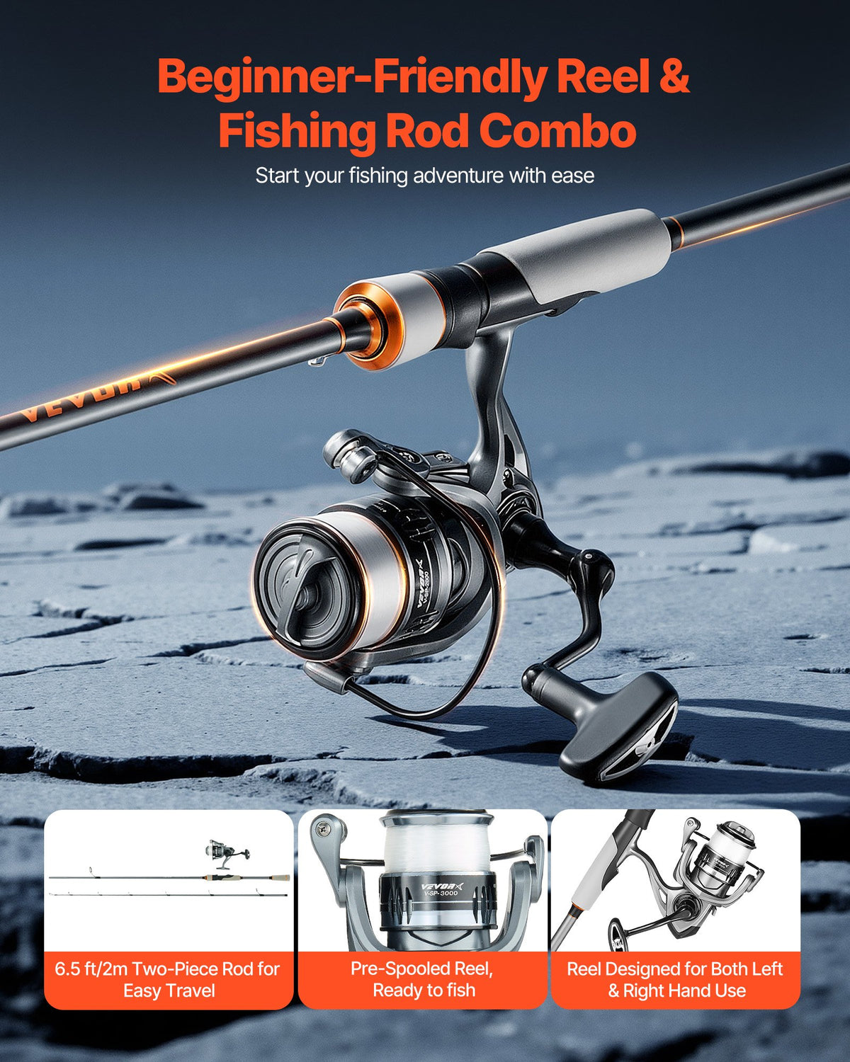 Rod And Fishing Reel Combo, IM6 Carbon Fiber Spinning Rod And Reel Combo, Bass Fishing Pole With 6.5 Ft Two-Piece Rods, 7+1 Ball Bearings, EVA Handle, Stainless Steel Guides With Ceramic Rings — product image 2