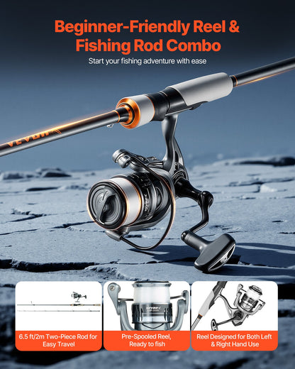 Rod And Fishing Reel Combo, IM6 Carbon Fiber Spinning Rod And Reel Combo, Bass Fishing Pole With 6.5 Ft Two-Piece Rods, 7+1 Ball Bearings, EVA Handle, Stainless Steel Guides With Ceramic Rings — product image 2
