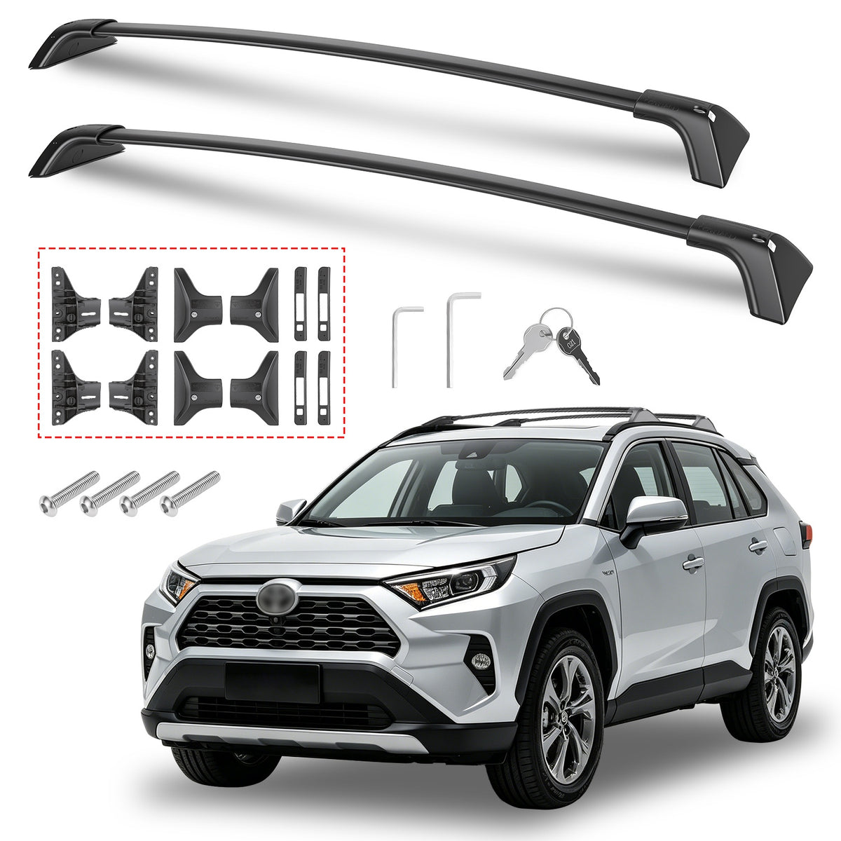 Roof Rack Cross Bars For Fit RAV4 2019-2025 Aluminum Roof Rails Cargo Crossbars For Flush Side Rails Heavy Duty Rooftop Carrier Anti-Theft Lock For Kayak Bike Luggage 260lbs Capacity — product image 13