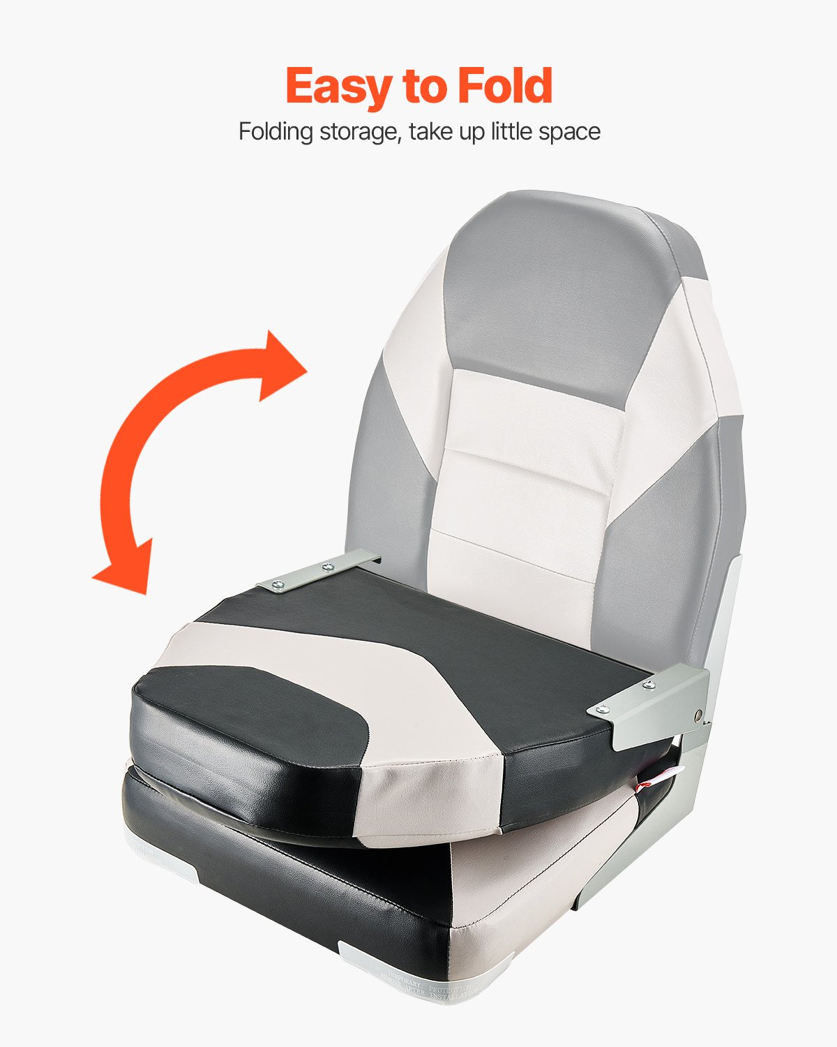 Boat Seat, High Backrest, Folding Fishing Boat Seat With Thickened Sponge Cushion & Waterproof PVC Leather, Aluminum Alloy Hinges, Flip Up Boat Seat For Boats, Yachts, Ships, Black & Grey — product image 5