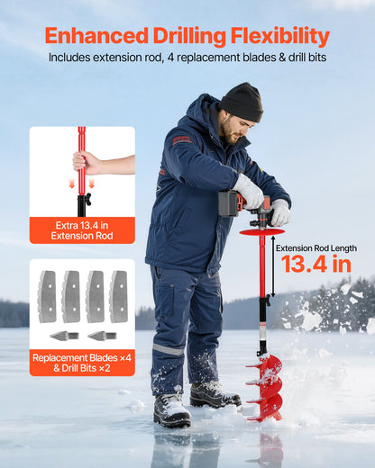 Ice Auger Drill Bit, 8in Diameter 39in Length, Cordless Nylon Ice Fishing Augers With Extra 13.4in Extension Rod, Drill Adapter, Top Plate And Blade Guard — product image 5