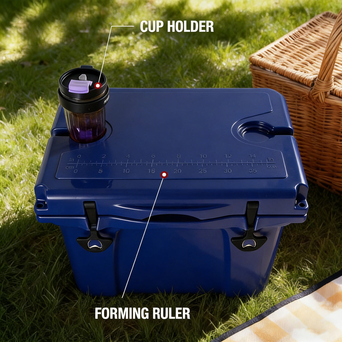 25QT Portable Cooler, Insulated Hard Cooler With Bottle Opener, Cup Holder, Forming Ruler, Travel, Beach, Camping, Fishing — product image 8