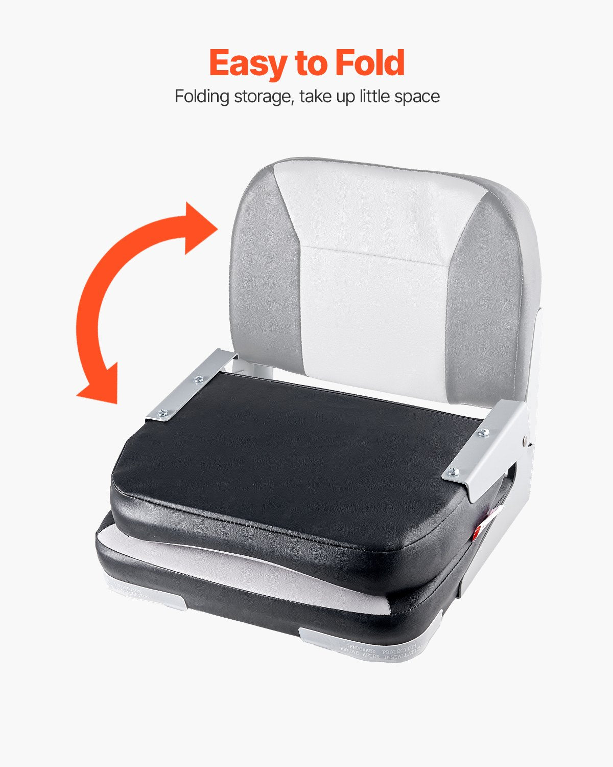 Boat Seat, Low Backrest, Folding Fishing Boat Seat With Thickened Sponge Cushion & Waterproof PVC Leather, Aluminum Alloy Hinges, Flip Up Boat Seat For Fishing Boats, Yachts, Ships, Black & Grey — product image 5