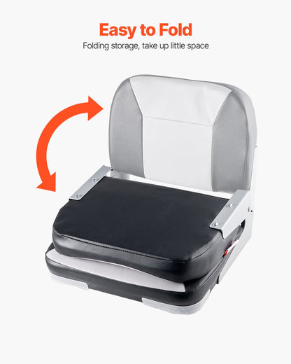 Boat Seat, Low Backrest, Folding Fishing Boat Seat With Thickened Sponge Cushion & Waterproof PVC Leather, Aluminum Alloy Hinges, Flip Up Boat Seat For Fishing Boats, Yachts, Ships, Black & Grey — product image 5
