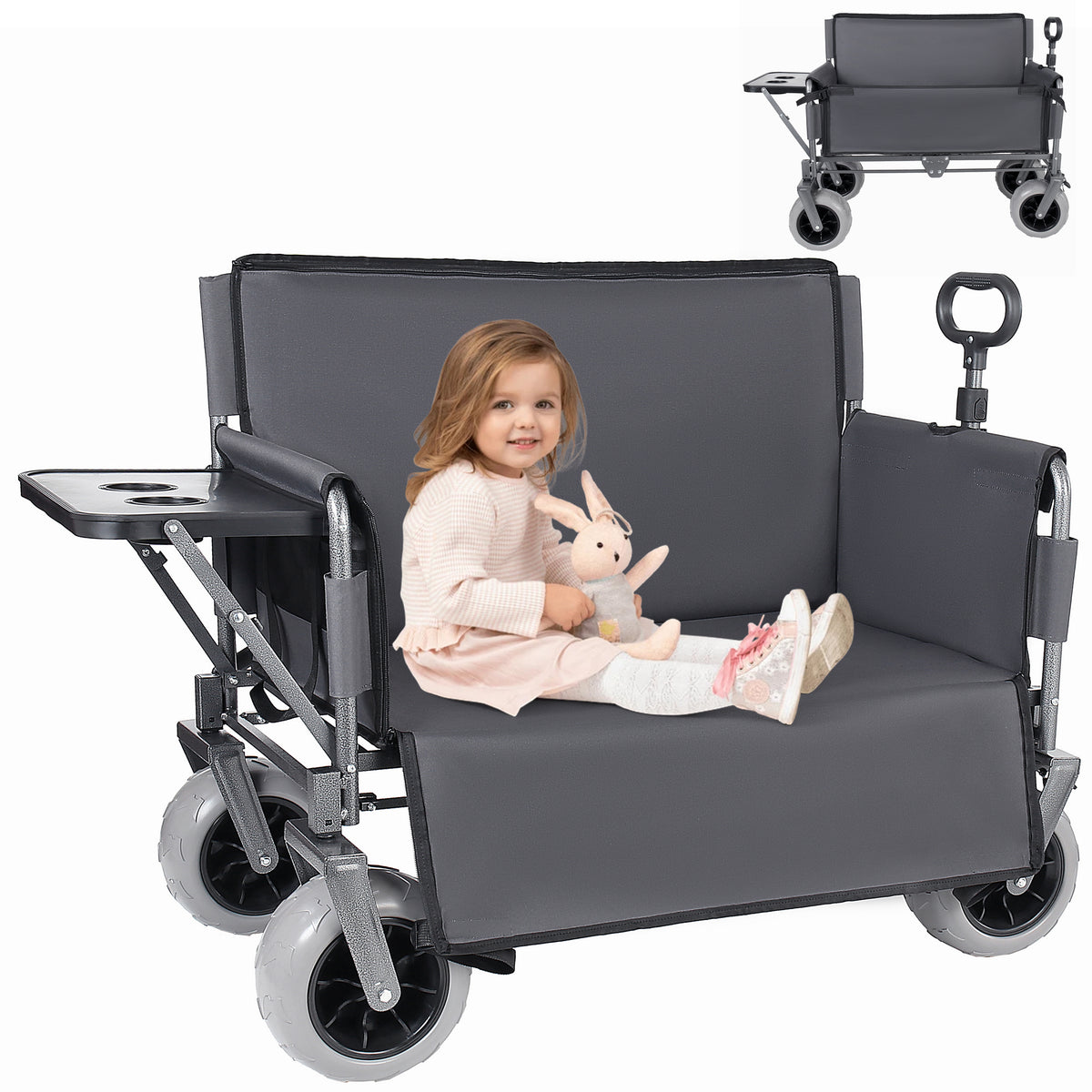 3- In- 1 Collapsible Wagon Converts To Bench Convertible Folding Wagon Cart With Rear- Mounted Folding Tabletop 500lbs Heavy- Duty 180L Capacity For Camping Beach Garden Fishing- Gray — product image 1