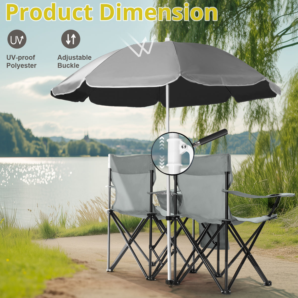 59x19.6x31in, Grey, Fishing Chair, Iron Stand, Oxford Cloth 85kg With Parasol — product image 18