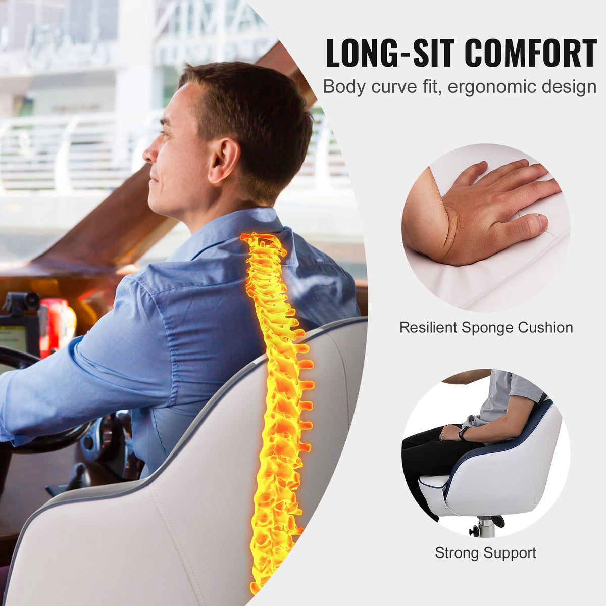 Captain Bucket Seat, Pontoon Boat Seat With Thickened Sponge Padding, Boat Captain Chair For Fishing Boat, Sightseeing Boat, Speedboat, Canoe, 1-Piece — product image 3