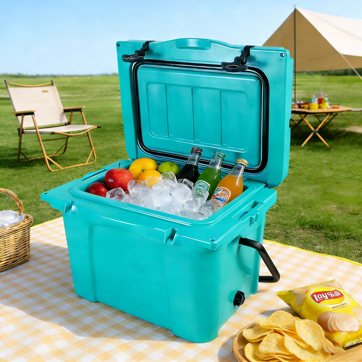 25QT Portable Cooler, Insulated Hard Cooler With Bottle Opener, Cup Holder, Forming Ruler, Travel, Beach, Camping, Fishing — product image 3