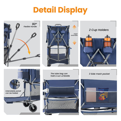 55 Heavy Duty Double- Layer Wagon With Brakes 560LBS Double Decker Wagon 650L Collapsible Wagons Carts With 7 X4 All- Terrain Wheels For Sports Camping Fishing Transport Dark Blue — product image 4