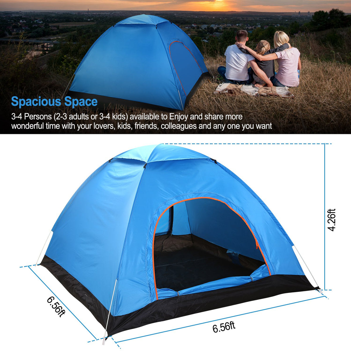 1Pc 4 Persons Camping Waterproof Tent Instant Setup Tent With Mosquito Net Doors Carrying Bag Folding 4 Seasons For Hiking Climbing Adventure Fishing — product image 6