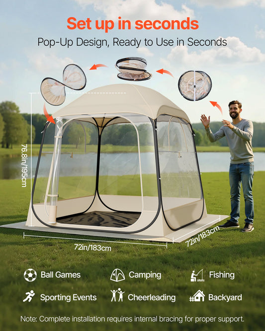 Pop Up Sports Tent, 72x72 In Clear Bubble Tent For 2-4 Persons, Waterproof Outdoor Pod With Floor Mat & Top Cover, Garden Igloo Dome Tents Camping Shelter For Events Fishing Cheering — product image 2