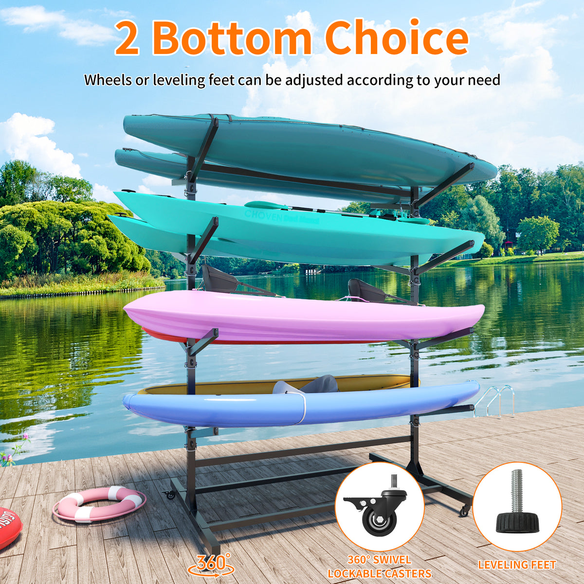 82 H Kayak Storage Rack, Heavy Duty Freestanding Kayak Storage Rack -Adjustable 8 Kayak Stand With Wheels For Garage, Indoor & Outdoor Use, 58 Dx45.9 Wx82.3 H — product image 10
