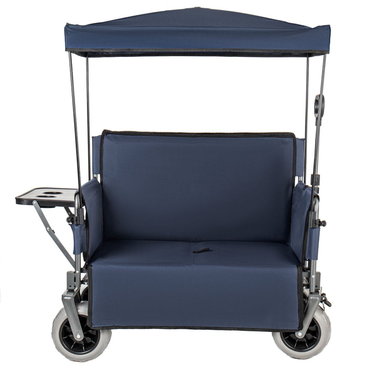 3-in-1 Collapsible Wagon Converts To Bench Convertible Folding Wagon Cart With Canopy &Rear-Mounted Folding Tabletop 500lbs Heavy-Duty 180L Capacity For Camping Beach Garden Fishing Dark Blue — product image 11