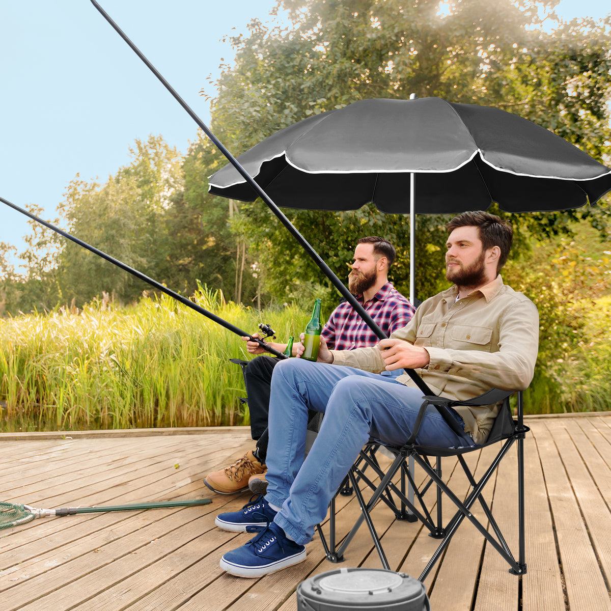Black Fishing Chair Iron Bracket Oxford Cloth 85kg With Sunshade — product image 31