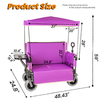 3- In- 1 Collapsible Wagon Converts To Bench Convertible Folding Wagon Cart With Canopy &Rear- Mounted Folding Tabletop 500lbs Heavy- Duty 180L Capacity For Camping Beach Garden Fishing- Purple — product image 13