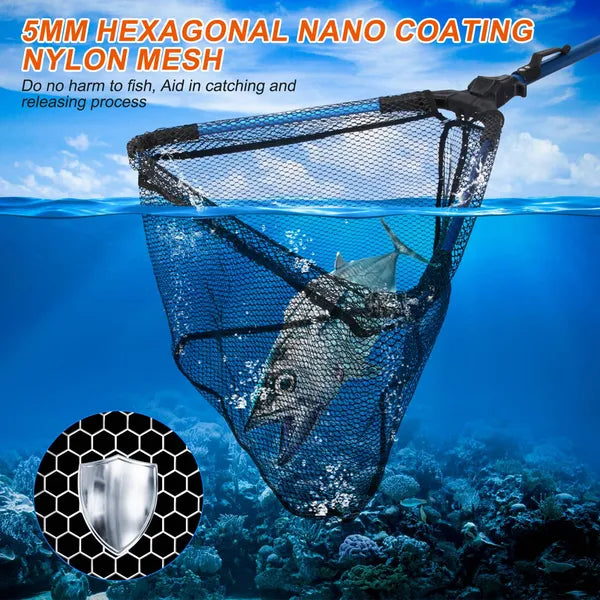 Foldable Fishing Net With Aluminum Alloy Rod EVA Handle Durable 5MM Hexagonal Nano Coating Nylon Mesh Collapsible Landing Net Safe Fish Catching Or Releasing — product image 3