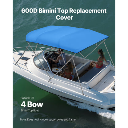 4 Bow Bimini Top Replacement Cover, 8 Ft Long, Durable 600D Marine Grade Waterproof Sun Shade Boat Canopy With Storage Boot, Easy Install Zipper Sleeve Awning, 96 L X 91-96 W, Blue No Frame — product image 2