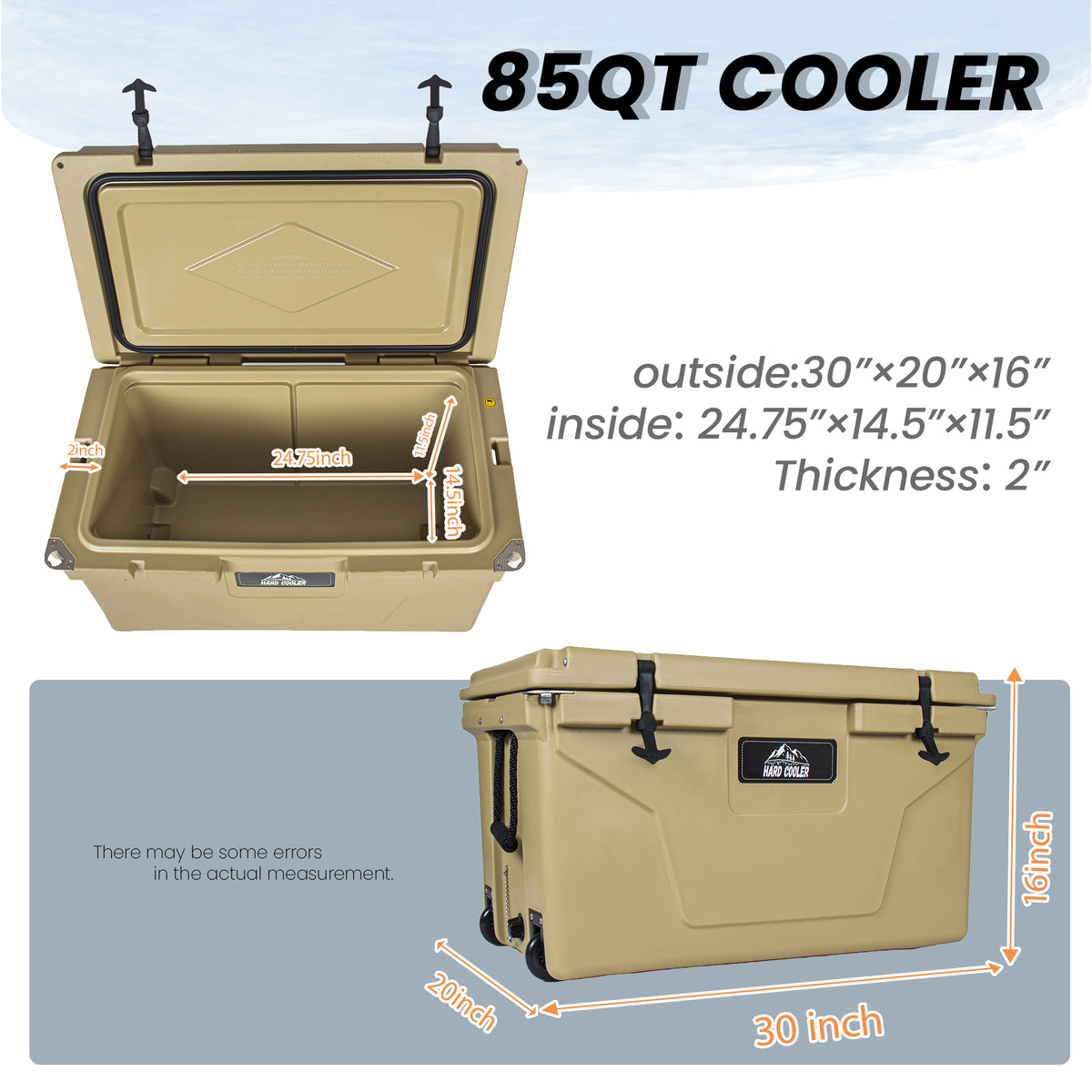 85 Quart Khaki Cooler, Bear-Resistant Rotomolded Ice Chest - Ultra-Tough Insulated Cooler With 6-Day Ice Retention For Camping, Fishing, Job Site & Off-Grid Adventures — product image 6