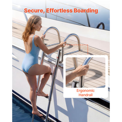 Boat Ladder, 4 Steps, Stainless Steel Telescoping Folding Swim Deck Ladder For Rear Entry Inboard, 600 Lbs Capacity With Wide Anti-Slip Steps & Handrails, For Outboards, Yacht, Pontoon Boats — product image 4