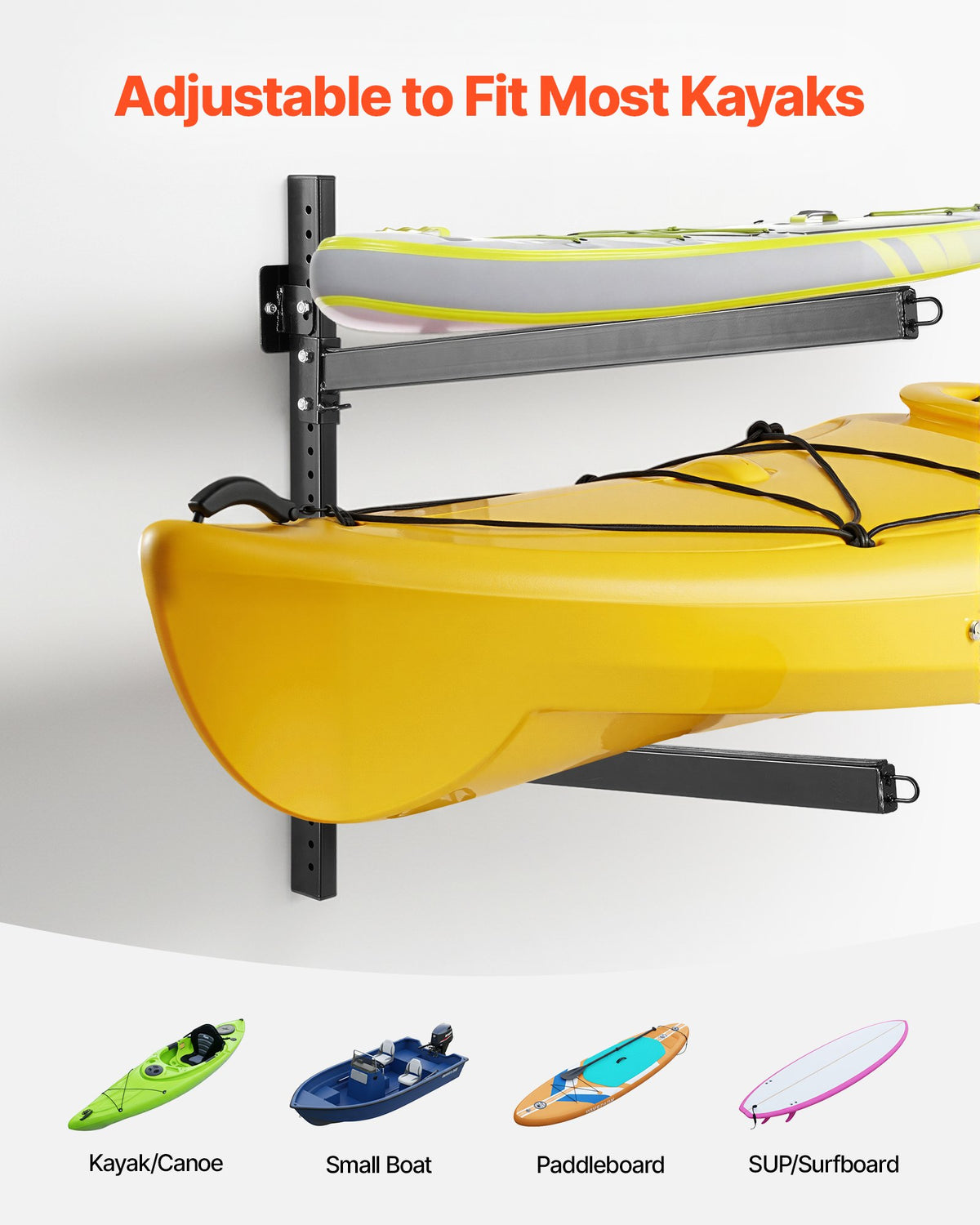 Kayak Storage Rack For 2 Kayaks, Holds 200 Lbs, Heavy Duty Adjustable Wall Mount Stand For Indoor Outdoor Garage Shed Dock, Storage Holder For Canoe, Small Boat, SUP, Surfboard & Paddleboard — product image 3