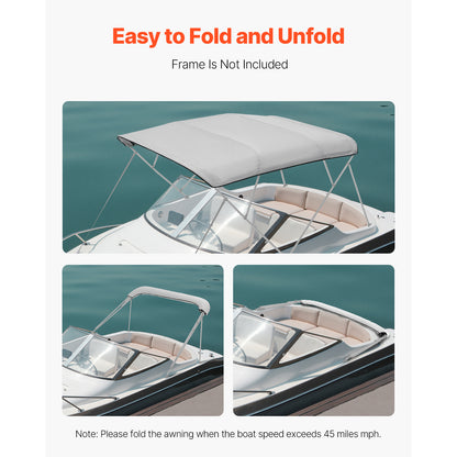 4 Bow Bimini Top Replacement Cover, 8 Ft Long, Durable 600D Marine Grade Waterproof Sun Shade Boat Canopy With Storage Boot, Easy Install Zipper Sleeve Awning, 96 L X 91-96 W, Gray No Frame — product image 5
