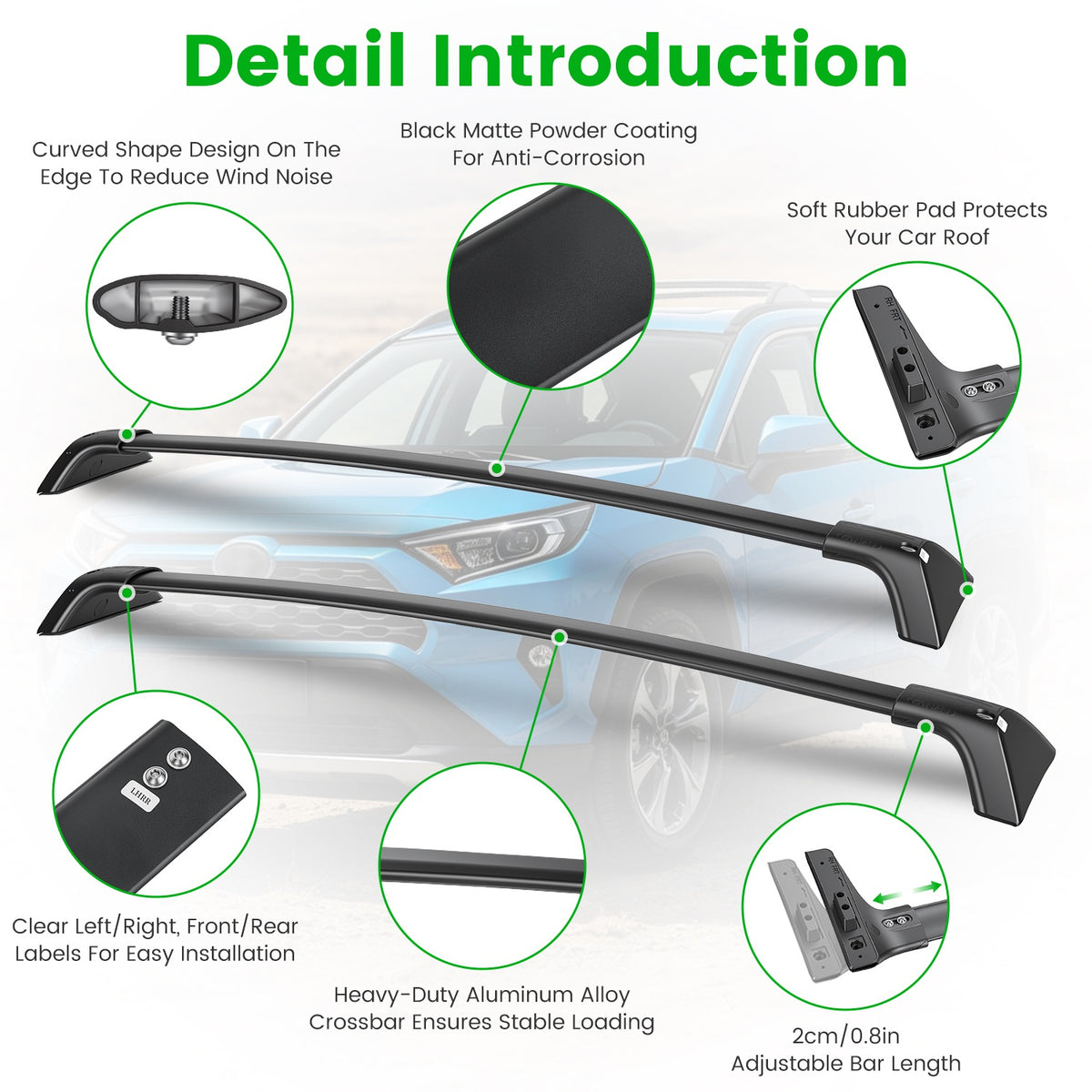 Roof Rack Cross Bars For Fit RAV4 2019-2025 Aluminum Roof Rails Cargo Crossbars For Flush Side Rails Heavy Duty Rooftop Carrier Anti-Theft Lock For Kayak Bike Luggage 260lbs Capacity — product image 12