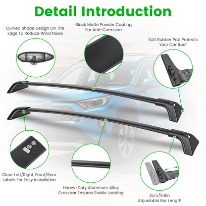 Roof Rack Cross Bars For Fit RAV4 2019-2025 Aluminum Roof Rails Cargo Crossbars For Flush Side Rails Heavy Duty Rooftop Carrier Anti-Theft Lock For Kayak Bike Luggage 260lbs Capacity — product image 12